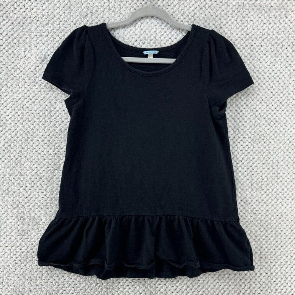LEIFNOTES Top Women S Black Crew Neck Rushed Short Cap Sleeves Tiered Hem Casual